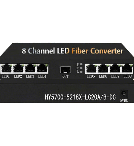 8-Channel LED Fiber Converter (Model HY5700-5218X-LC20A/B-DC)