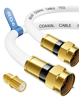 RG6 Coaxial Cable with Gold-Plated F-Type Connectors Black White