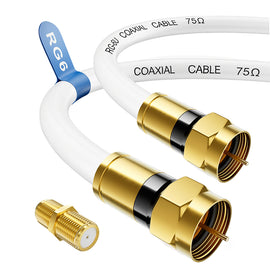RG6 Coaxial Cable with Gold-Plated F-Type Connectors Black White