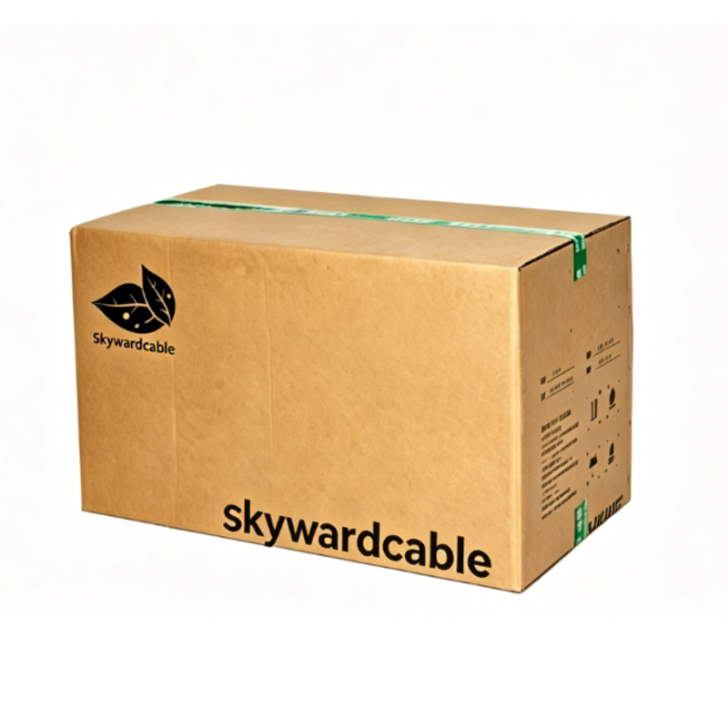 Skywardtelecom branded cardboard box packaging for fiber optic cables and telecom network cable shipment